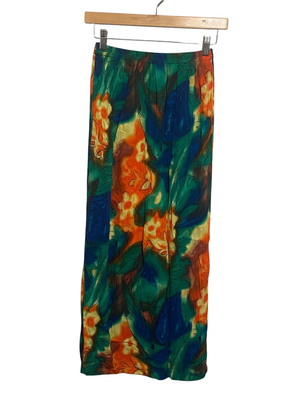 Vintage Cactus Flower Colorful Pull On Floral Tropical Parrot Midi Skirt Size M